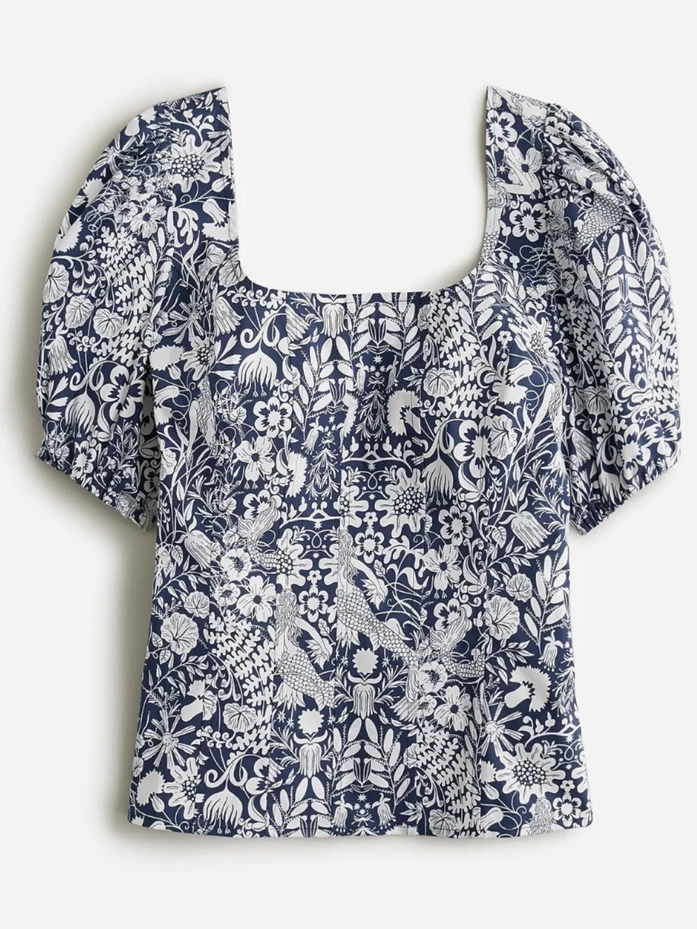 BOGO! J. Crew Puff-Sleeve Cotton Poplin Squareneck Top in Mermaid Floral Size 8